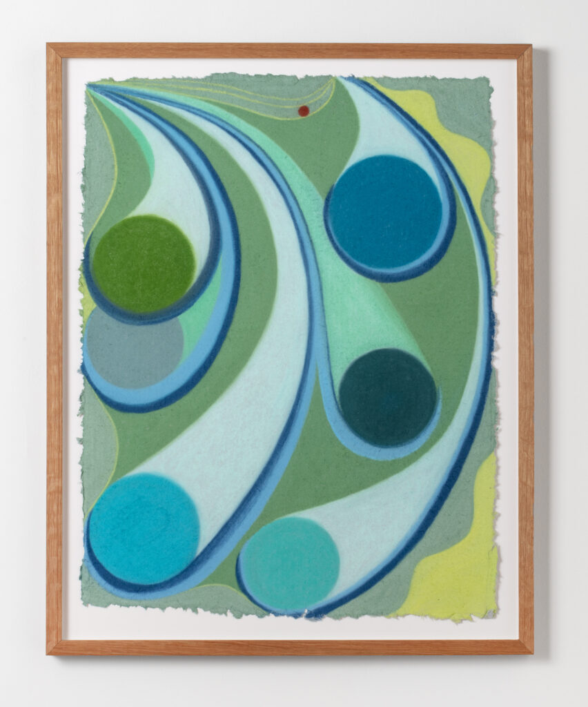 Beverly Acha, zing zing zing boing (or five circles and a sun), 2023, pastel on handmade paper, 25 1_2 x 19 1_2 in. unframed, 29 x 23 in. framed.