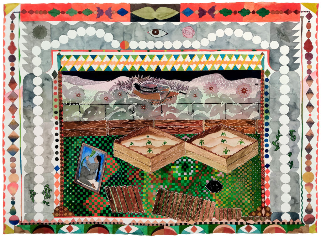 Pallavi Sen, Abuela Bendice El Maíz, 2023, watercolor, 22 x 30 in.